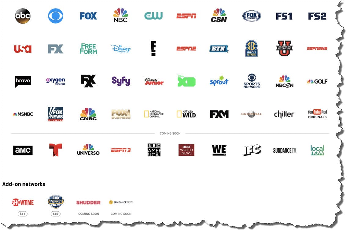 YouTube TV Channels