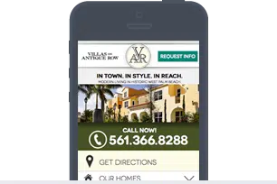 Mobile Screen view of villas on antique row website - Exults Digital Marketing